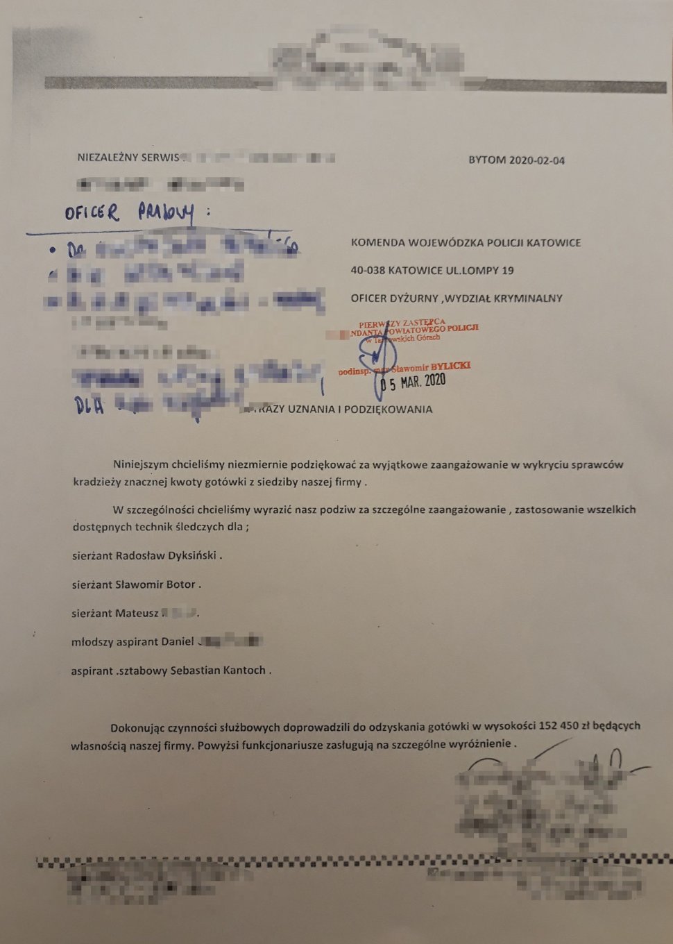 zdjęcie przedstawia maila, w którym obywatel dziękuje policjantom za pomoc i zaangażowanie 