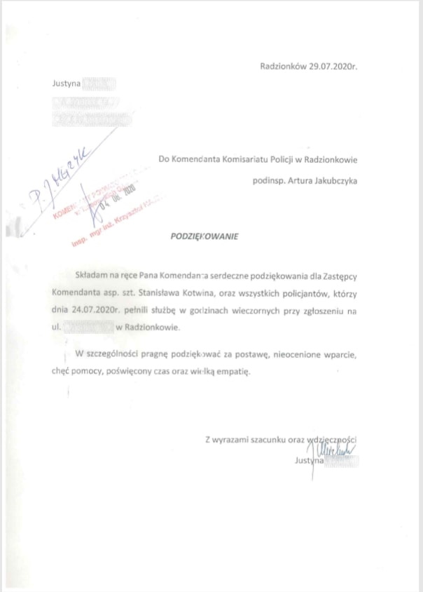 zdjęcie listu z podziękowaniami