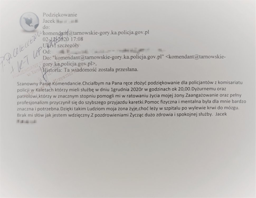 Zdjęcie przedstawia treść podziękowania 