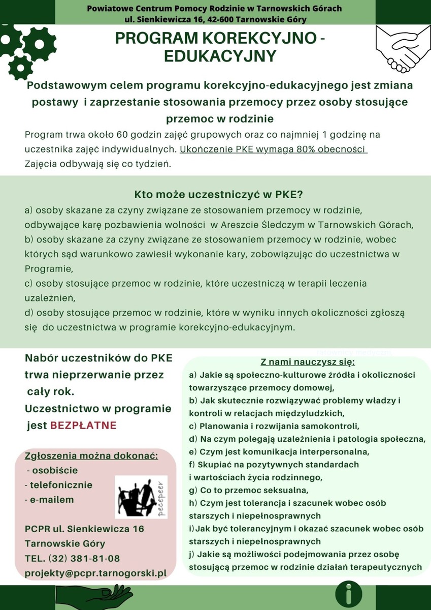 grafika przedstawiająca informator dotyczący oferty powiatowego centrum pomocy w rodzinie w zakresie przemocy domowej
