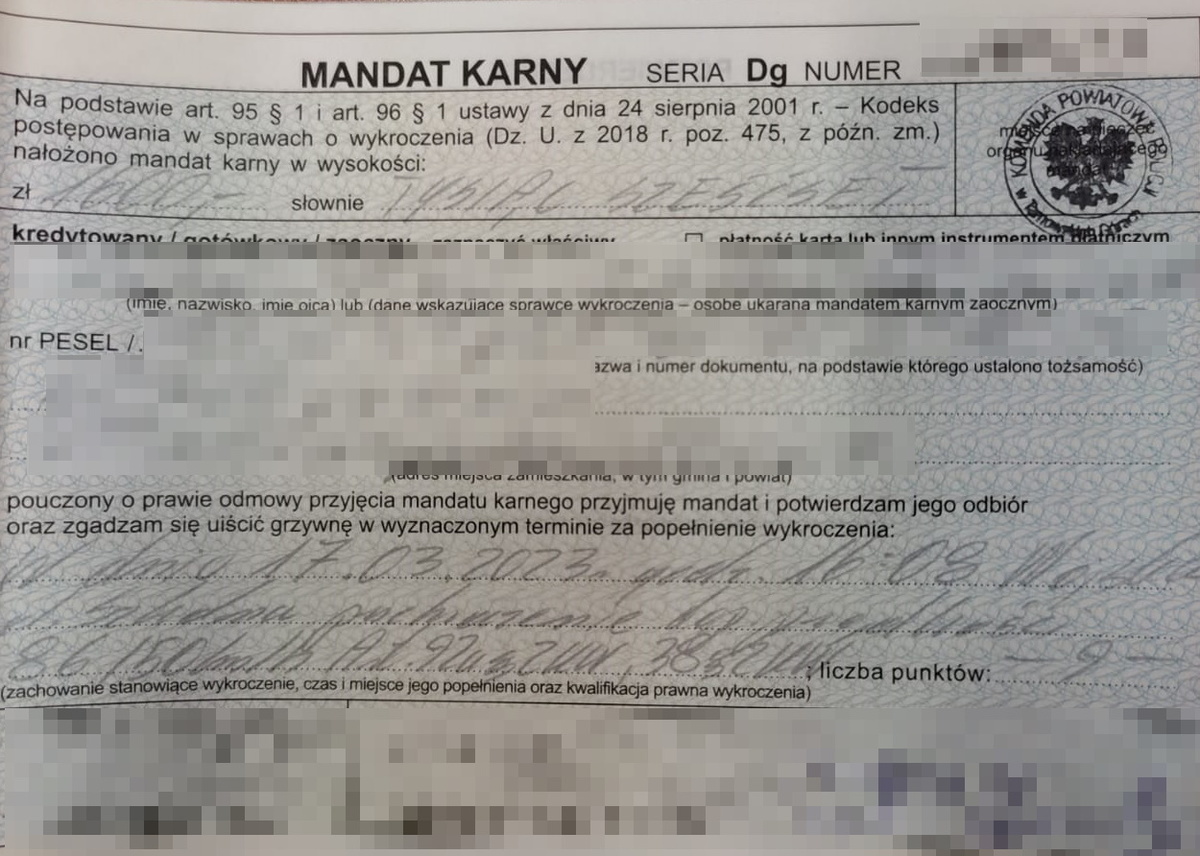 druk mandatu karnego