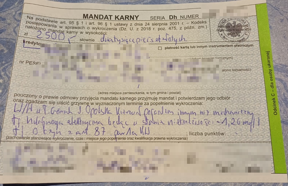 druk mandatu karnego 
