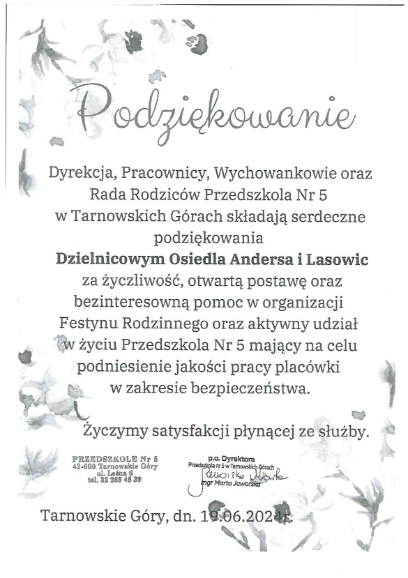 treść podziękowań 