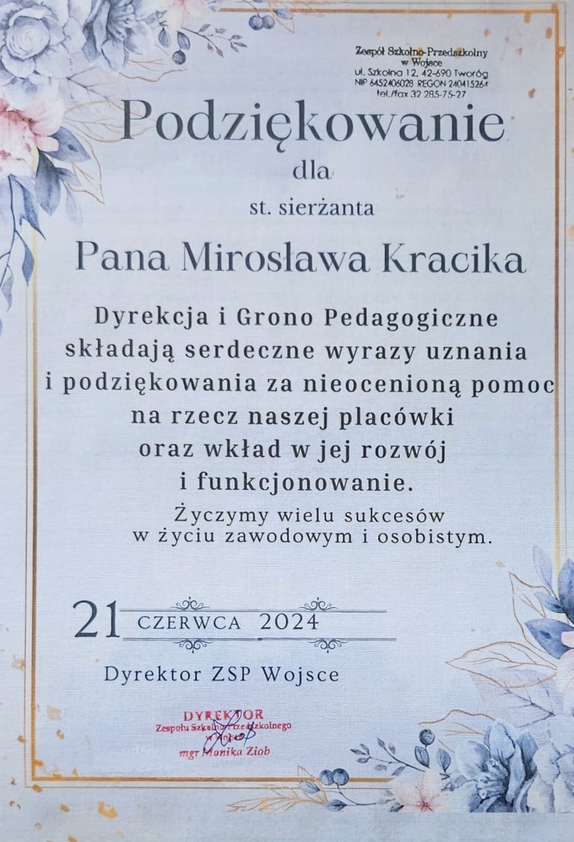 treść podziękowań 