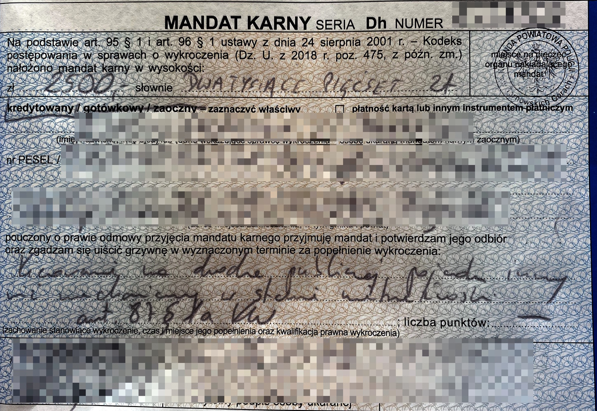 druk mandatu karnego 