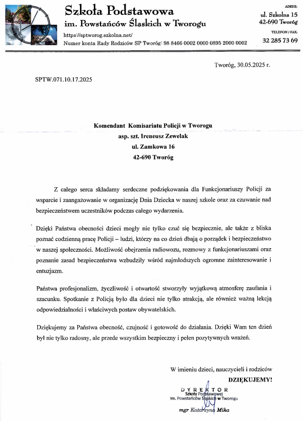 treść podziękowań