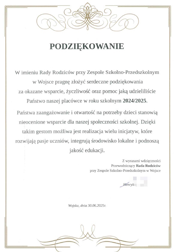 treść podziękowań 
