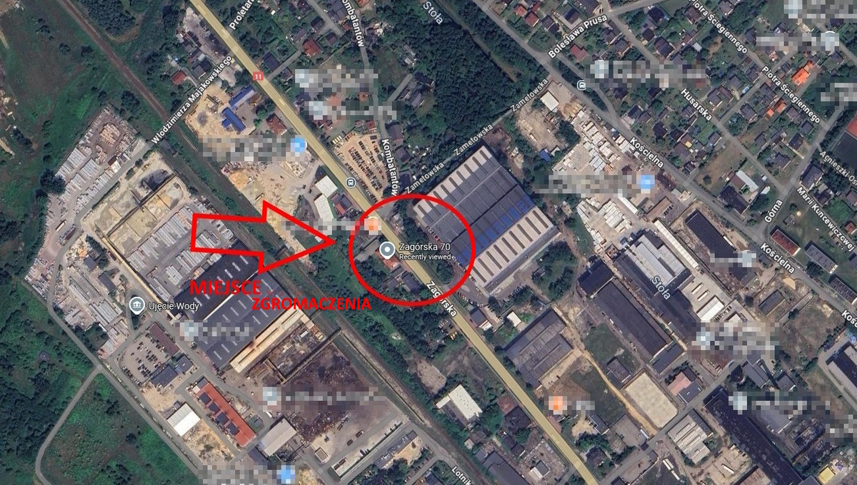 mapa z oznaczonym miejscem zgromadzenia 