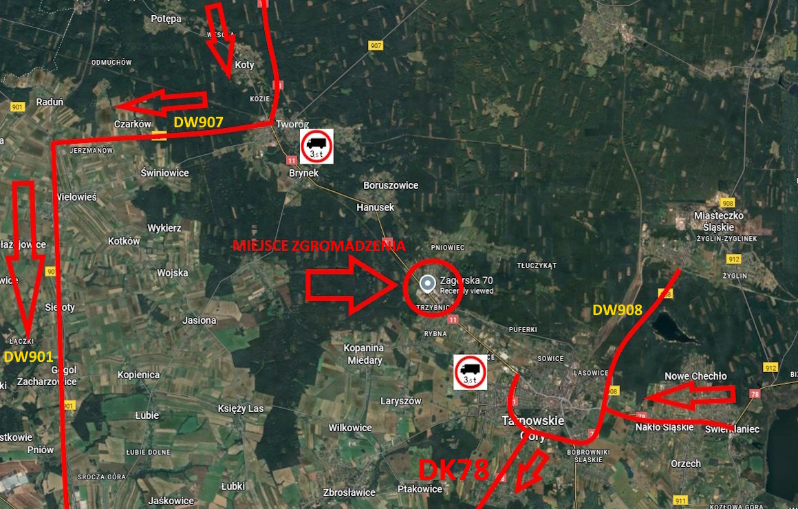 mapa z trasą objazdu