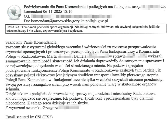 treść podziękowań
