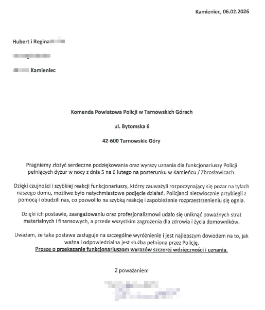 treść podziękowań