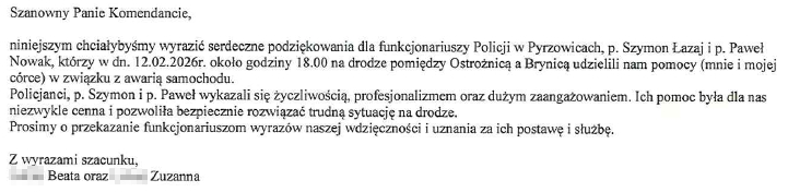 treść podziękowań