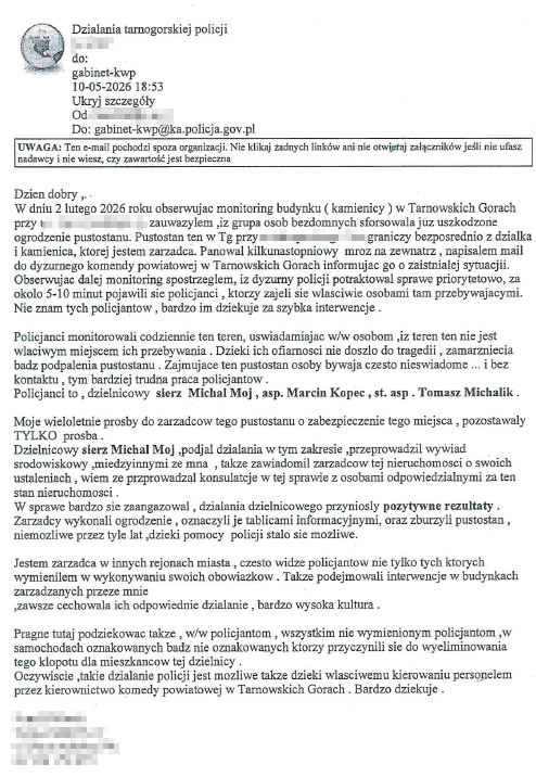 treść podziękowań