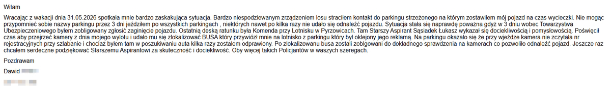 treść podziękowań