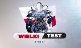 zdjęcie przedstawia napis &quot;Wielki test o Poli9cji&quot; w tle policjanci w mundurach