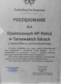 dyplom - podziękowanie dla dzielnicowych
