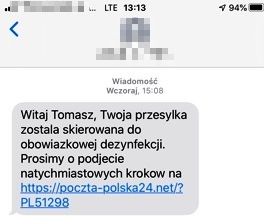 zrzut ekranu wiadomości tekstowej