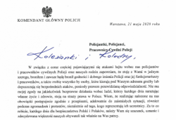 zdjęcie przedstawia list skierowany przez Komendanta Głównego Policji do Policjantów