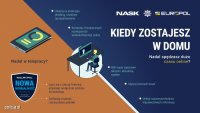 plakat informacyjny z grafiką i tekstem : Kiedy zostajesz w domu&quot;