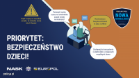 plakat informacyjny z grafiką i tekstem &quot;Bezpieczeństwo dzieci&quot;