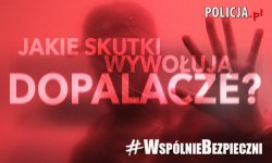 Grafika: rozmazana postać człowieka z otwartą dłonią. Tekst na grafice:  Jakie skutki wywołują dopalacze? #WspólnieBezpieczni