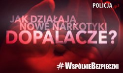 Grafika - tekst na grafice: Jak działają nowe narkotyki - dopalacze? #WspólnieBezpieczni