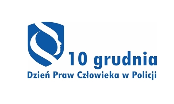 Grafika: Na białym tle niebieska tarcza. Tekst na grafice: 10 grudnia  Dzień Praw Człowieka w Policji
