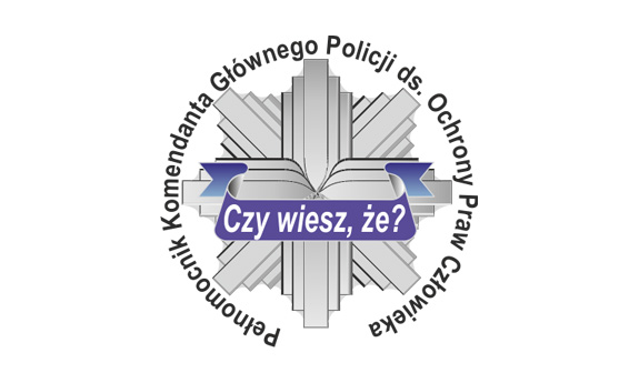 Na fotografii widać policyjną odznakę. Na jej środku widnieje napis Czy wiesz, że; Dookoła odznaki widnieje tekst Pełnomocnik Komendanta Głównego Policji ds. Ochrony Praw Człowieka