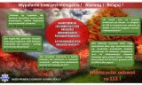 Infografika z przepisami dotyczącymi zakazu wypalania traw. Na górze napis: Wypalanie traw jest nielegalne! Alarmuj! Reaguj!&quot;
