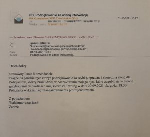 Treść podziękowań dla policjantów