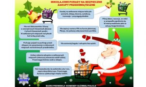 Grafika z poradami dotyczącymi bezpiecznych zakupów przedświątecznych - treść przedstawiona na grafice zawarta jest w artykule.