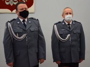 Komendant Powiatowy Policji w Tarnowskich Górach mł. insp. Sławomir Bylicki oraz Pierwszy Zastępca Komendanta Powiatowego Policji w Tarnowskich Górach kom. Waldemar Czapla
