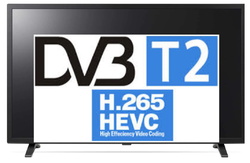 obrazek przedstawia animowany telewizor z napisem DVB T2, poniżej H265 i HEVC