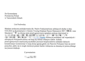 tekst listu pochwalnego