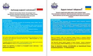 ulotki informacyjne w barwach flagi ukraińskiej