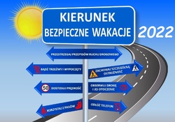 grafika przedstawiająca drogowskaz z napisem kierunek wakacje