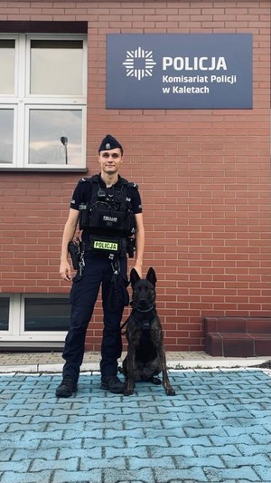 policjant przewodnik psa w raz z psem Pirania