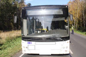 przód białego autobusu stojącego na jezdni