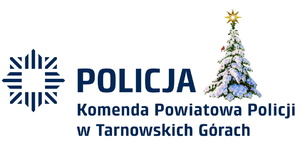 grafika z logiem policji i napisem &#039;komenda powiatowa policji w tarnowskich górach&quot; obok którego widnieje choinka z gwiazdą