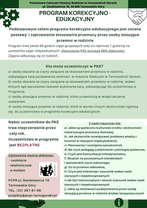 grafika przedstawiająca informator dotyczący oferty powiatowego centrum pomocy w rodzinie w zakresie przemocy domowej