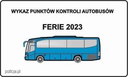 grafika z niebieskim autobusem i napisem: wykaz kontroli autobusów ferie 2023