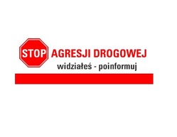 grafika a w jej prawej części znak drogowy &#039;stop&#039; i napis &#039;agresji drogowej widziałeś - poinformuj&#039;
