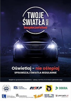 grafika z samochodem i napisem Twoje światła nasze bezpieczeństwo