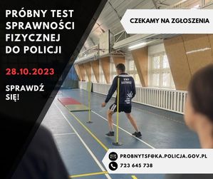 na zdjęciu osoba i napis próbny test sprawności fizycznej do policji