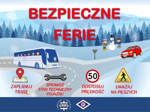 grafika na której autobus i samochód jadą po ośnieżonej drodze