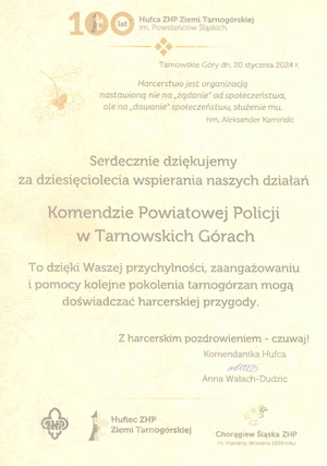 treść podziękowań