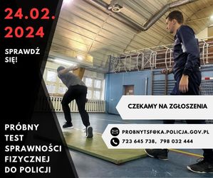 na zdjęciu osoby w sali gimnastycznej i data 24 lutego