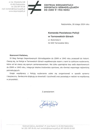 treść podziękowań