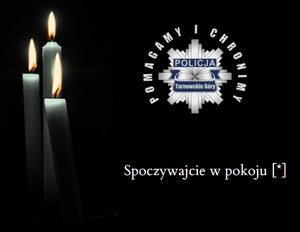 grafika ze świeczkami, czarnym tłem, logiem policji i napisem spoczywajcie w pokoju