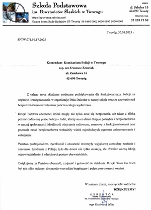 treść podziękowań